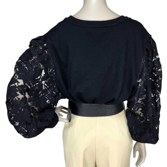 Black Lace Balloon Sleeve Round Neck Knit Tunic Liz Claiborne Top Plus Size 2X - Picture 5 of 9